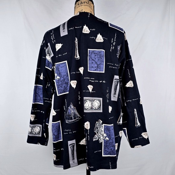 CHAUS SPORT Nautical Print Long Sleeve Henley Shirt Women's Size L Navy Sailing - Picture 7 of 11